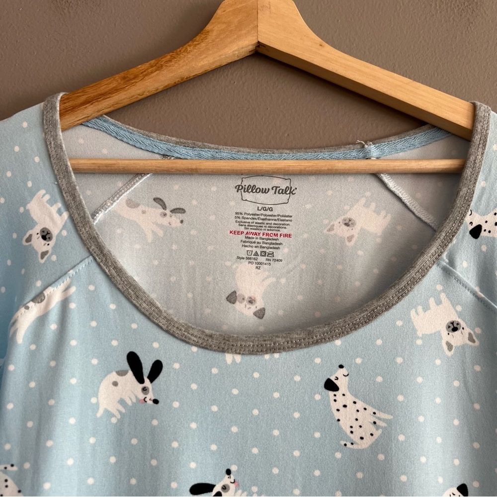 Pillow Talk Dog Print Soft Cozy Pajama Shirt Top Sleepwear Loungewear Blue Sz L - Picture 3 of 8